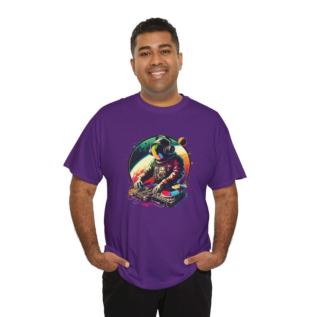 Cosmic DJ Astronaut graphic T-shirt by Printify featuring a space-themed astronaut design on a casual tee.