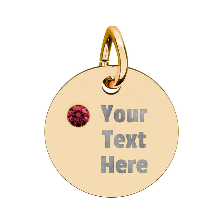 Engraved birthstone circle charm accessory by Printify, featuring a personalized design with colorful gemstones.