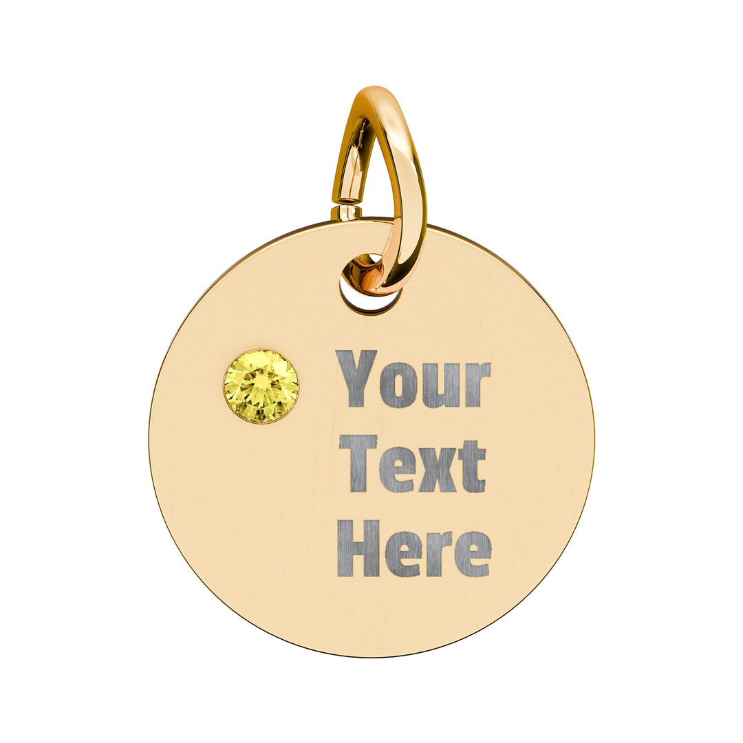 Engraved birthstone circle charm accessory by Printify, featuring a personalized design with a colorful birthstone.