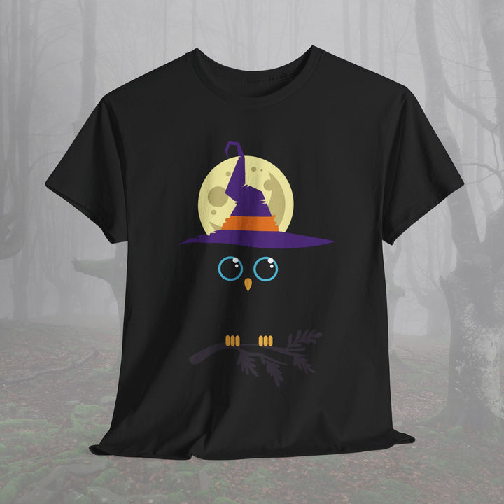 Cute Owl with Witch Hat Unisex Heavy Cotton Tee