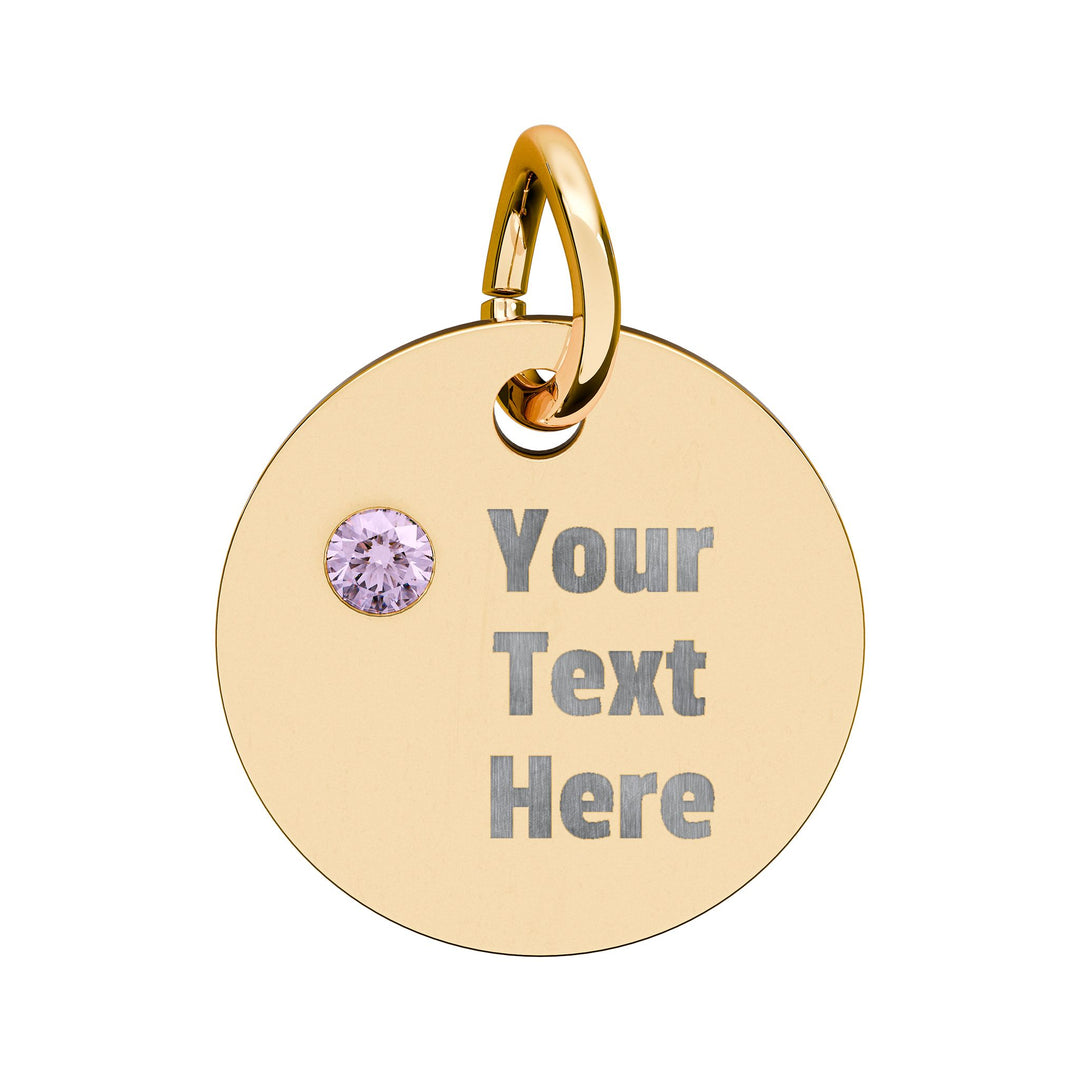 Engraved Birthstone Circle Charm by Printify featuring a circular design with a personalized gemstone accent.