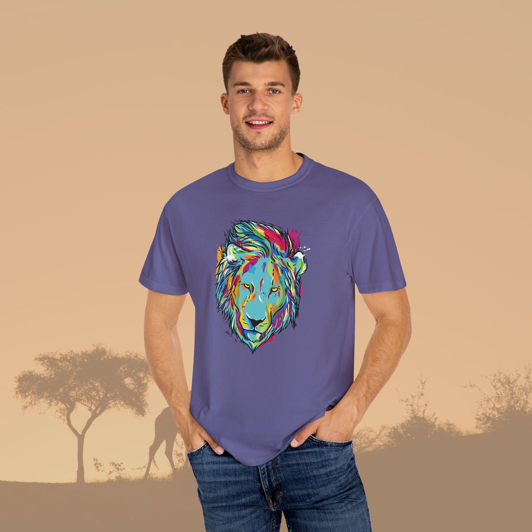 Multicolor Lion Head Art Unisex Garment-Dyed T-Shirt