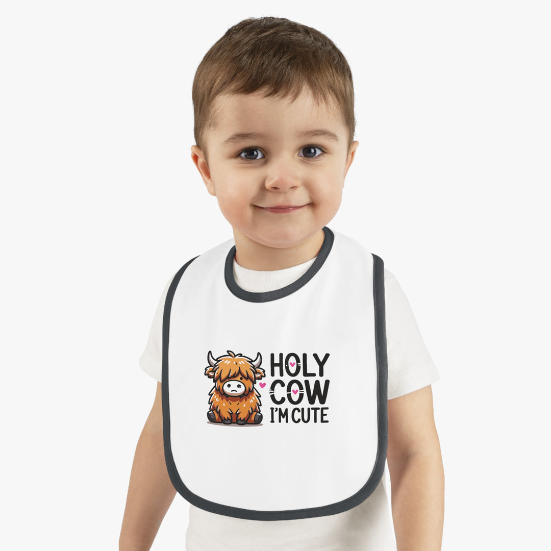 Holy Cow I'm Cute Baby Bib with Contrast Trim