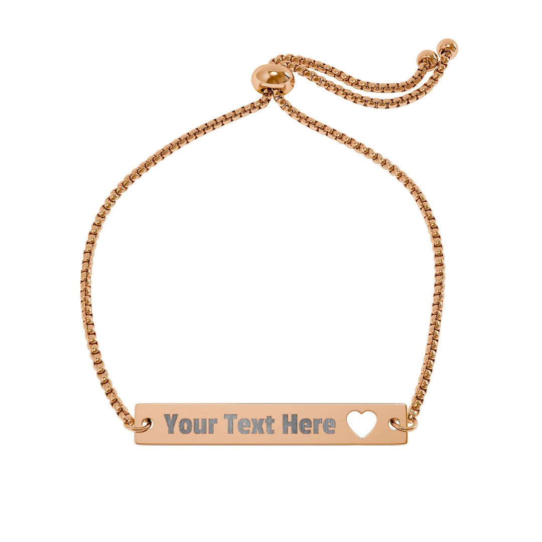 Engraved adjustable cutout heart bar bracelet from Printify, featuring a sleek metal design and customizable engraving.
