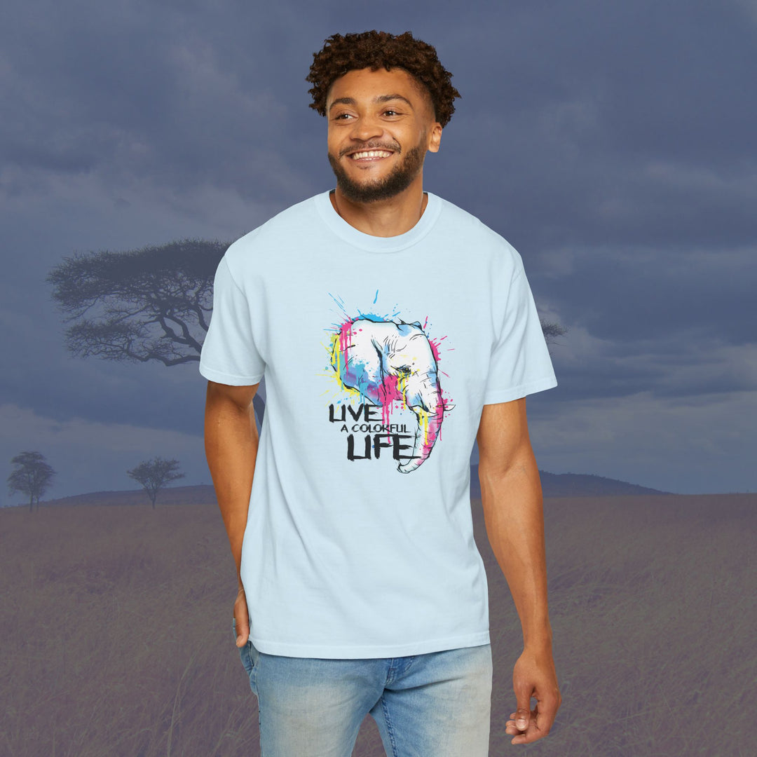 Live a Colorful Life Elephant Art Unisex Garment-Dyed T-Shirt