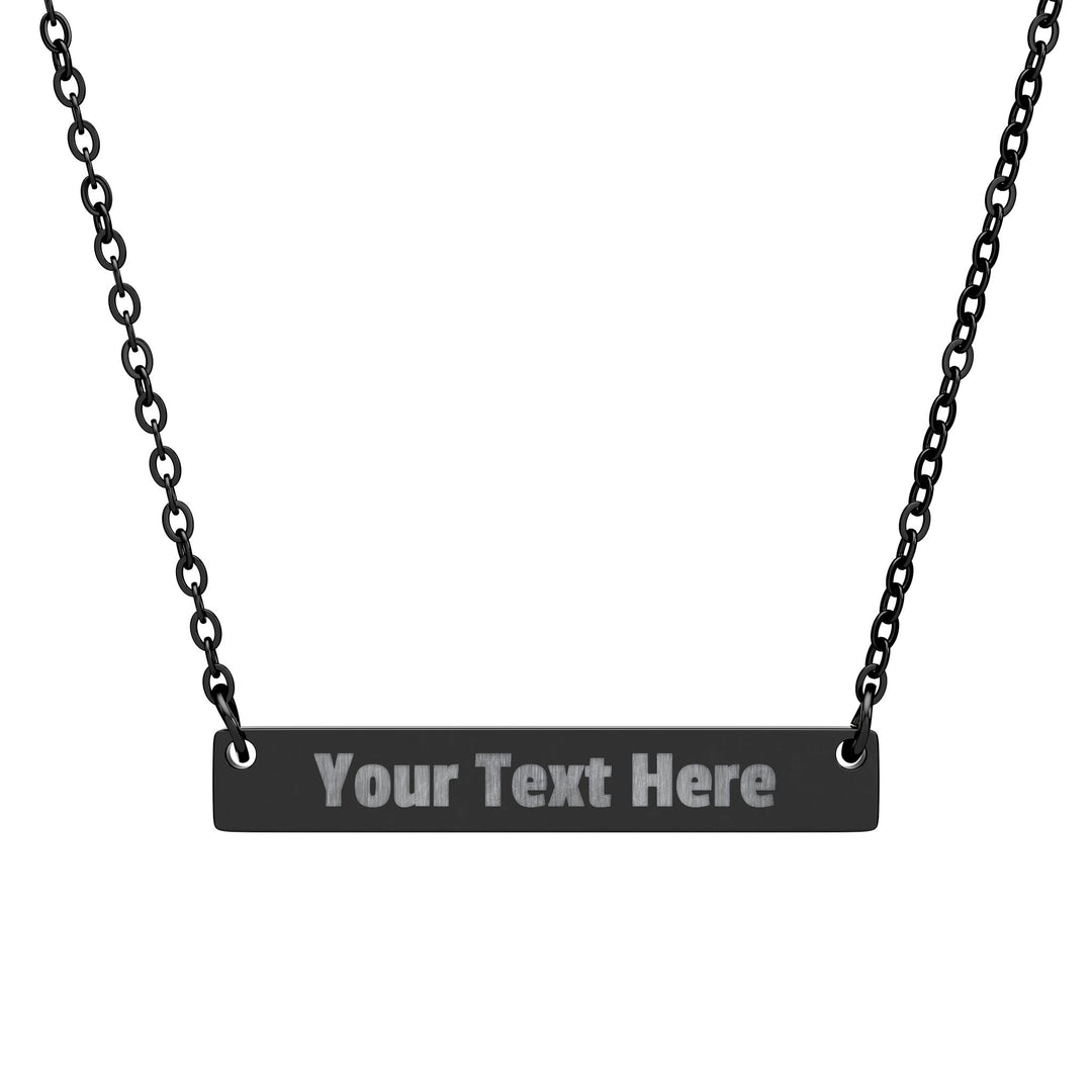 Engraved horizontal bar necklace from Printify, stylish accessory with personalized engraving on a sleek silver bar.