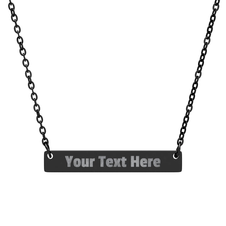 Engraved horizontal bar necklace from Printify, stylish accessory with personalized engraving on a sleek silver bar.