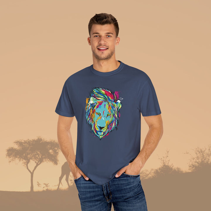 Multicolor Lion Head Art Unisex Garment-Dyed T-Shirt